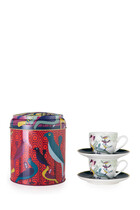 Birds of Paradise Tin Box With Cups and Saucers, Set of Two